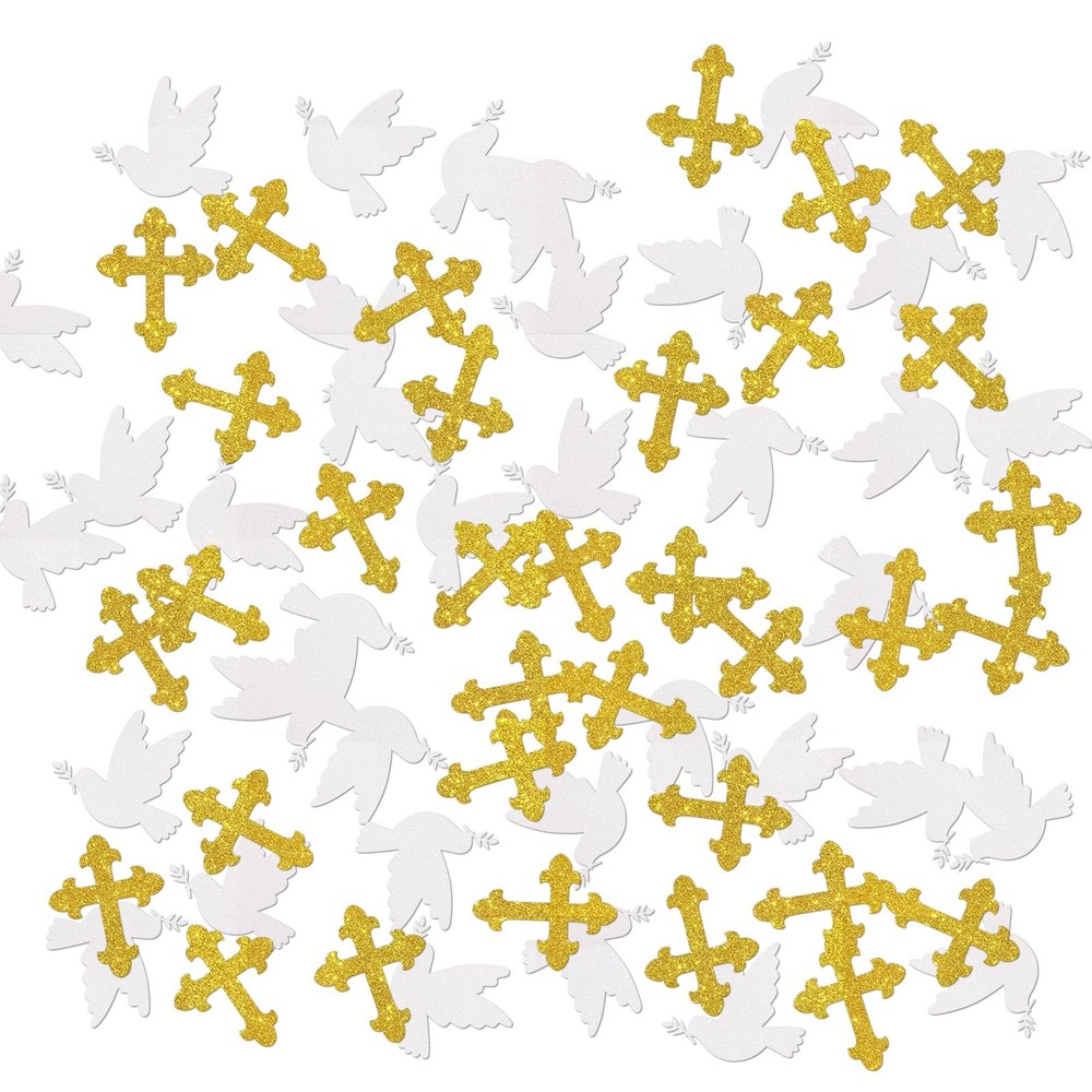 120 PCS Glitter God Bless Confetti Cross Paper Table Scatter Baptism Party
