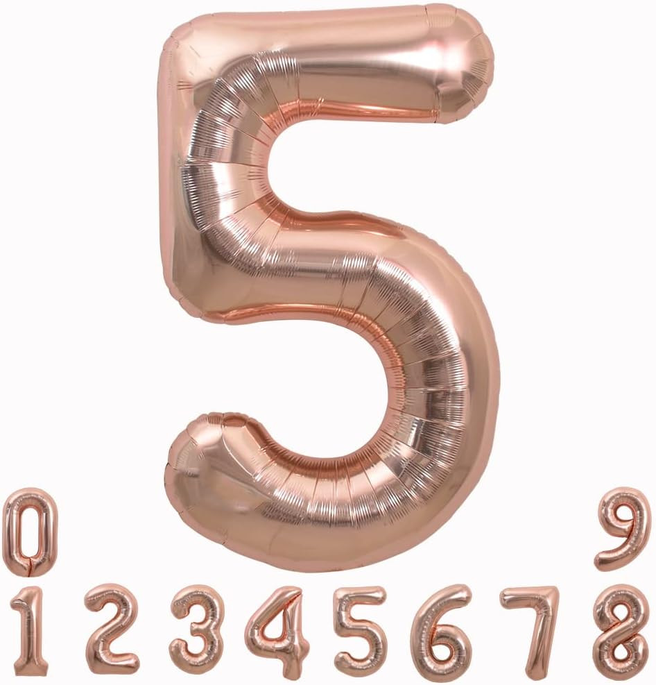 40 Inch Rose Gold Large Numbers Balloons 0-9, Number 5 Digital 5 Helium Balloons