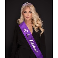 40th Birthday Sash & Rhinestone Tiara Set in Purple – Celebrate Fabulousness!