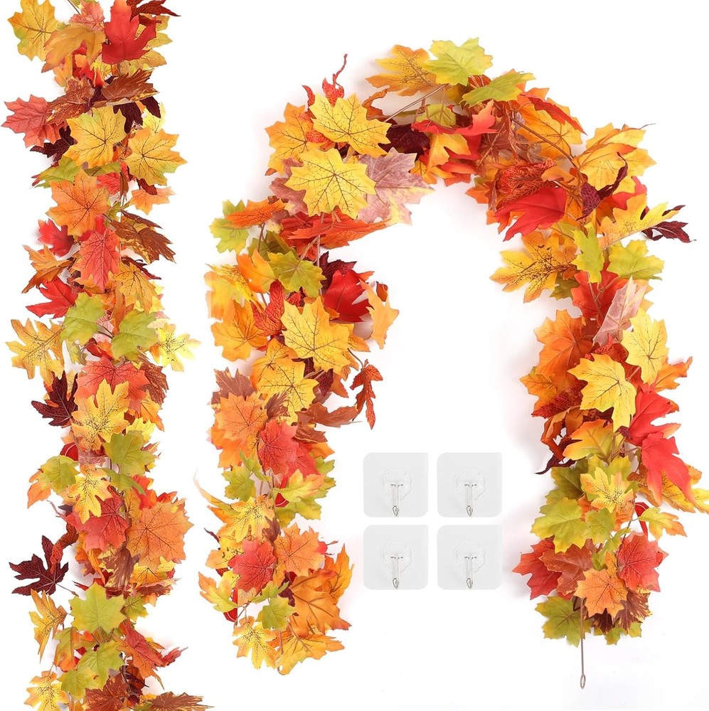 Joyhalo 2 Pack Fall Leaves Garland for Mantle, Autumn Leaf Garland Indoor