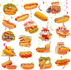 20 PCS Hot Dog Hanging Swirl Decorations Hot Dog Ceiling Streamers Hanging Decor