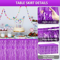 2 Pack 29.5×108 Inch Purple Foil Tinsel Fringe Table Skirts, Disposable Table…