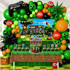 Pixel Game Birthday Party Supplies Kit – 131 Pcs Decorations, Balloons, Backdrop