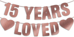 15th Birthday Party Decorations for Girls, Pre-Strung 15 YEARS LOVED Banner – Ro