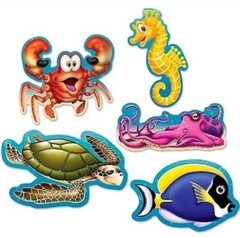10 UNDER THE SEA Ocean Beistle Party Decorations Mini SEA CREATURE CUTOUTS 5″