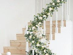 2 Pack 13Ft Artificial Eucalyptus Flower Garland with White Roses, Fake Rose