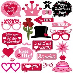 Valentine’s Day Photo Booth Props Kit 25Pcs Pink Wedding Selfie Photography P…