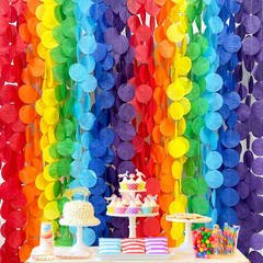 205Ft Rainbow Party Decorations Big Polka Dots Tissue Paper Backdrop Rainbow2