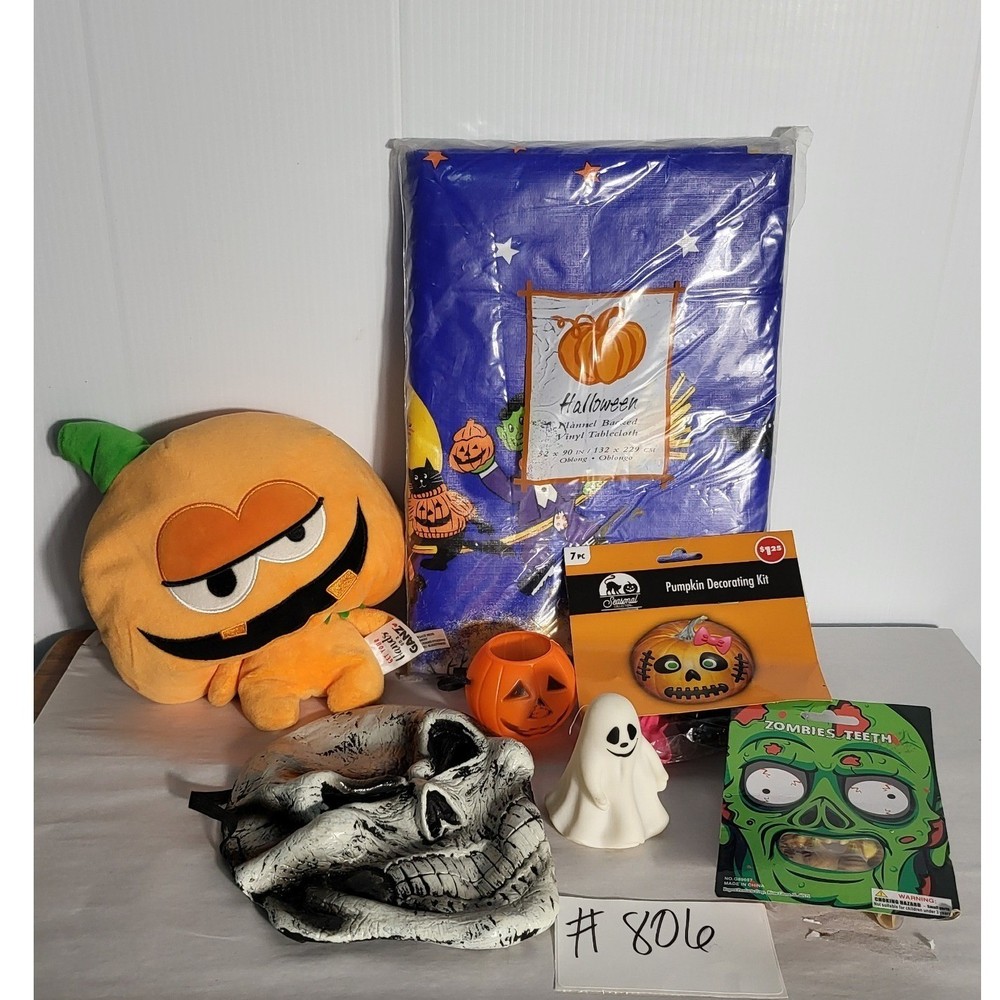 Halloween Decor Lot Plush Mask Ghost Pumpkin Decorating Kit Zombie Teeth