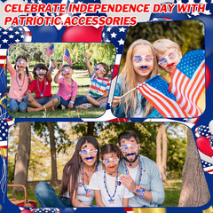 146Pcs Patriotic Accessories Including Glasses Necklaces Silicone Bracelets Tatt