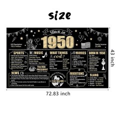 Large 75th Birthday Banner Backdrop Decorations for Men Women, Back in 1950 H…