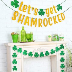 3pcs St. Patrick’s Day Banner Decoration 7.5 Inch Gold Glittery Let’s Get Sham
