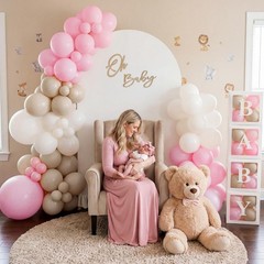 6.6FT Metal Arch Stand & Cover Set, Pink Balloon Kit, 153 Balloons, Baby Shower