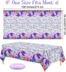 2 Pieces Mermaid Party Tablecloth Plastic Mermaid Party Supplies Disposable