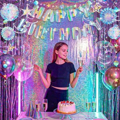 23 Pcs Pre-strung Iridescent Party Decorations Aurora Holographic Party Decor…