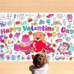 Valentines Coloring Tablecloth/Poster, 72″ x 30″ (Rectangular) Pink-valentines