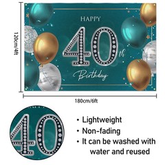 HAMIGAR 6x4ft Happy 40th Birthday Banner Backdrop – 40 Years Old 6x4ft, Green