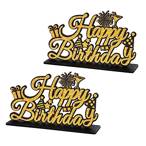Black and Gold Table Decoration Happy Birthday Sign Centerpieces Black Gold