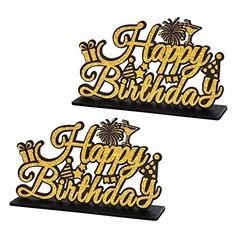 Black and Gold Table Decoration Happy Birthday Sign Centerpieces Black Gold