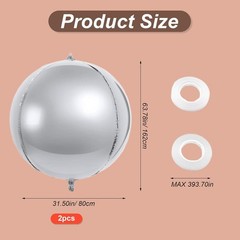 Silver Large Balloons 2 pcs 70 Inch Huge Aluminum Foil Balloons for Wedding,H