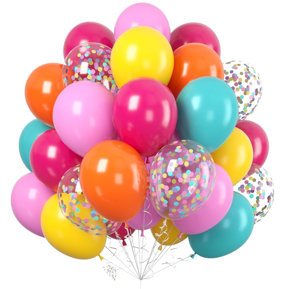 60PC Rainbow Balloons Set, Colorful Balloons, 12 Inch Bright Color Yellow Ora…
