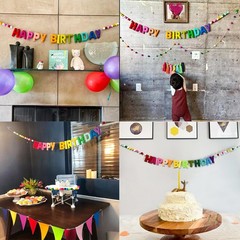 Pre-Strung Happy Birthday Banner – Felt Ball Garland – Reusable HAPPY BIRTHDAY