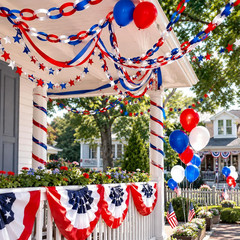 Patriotic Red Blue White Decorations 300Pcs Paper Chain Stripe 60Pcs Balloon 492