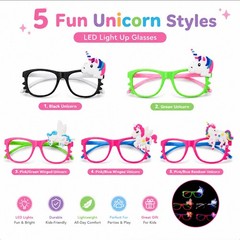 LED Light Up Unicorn Glasses for Birthday Party Glow Party Dress Up (12 Packs)