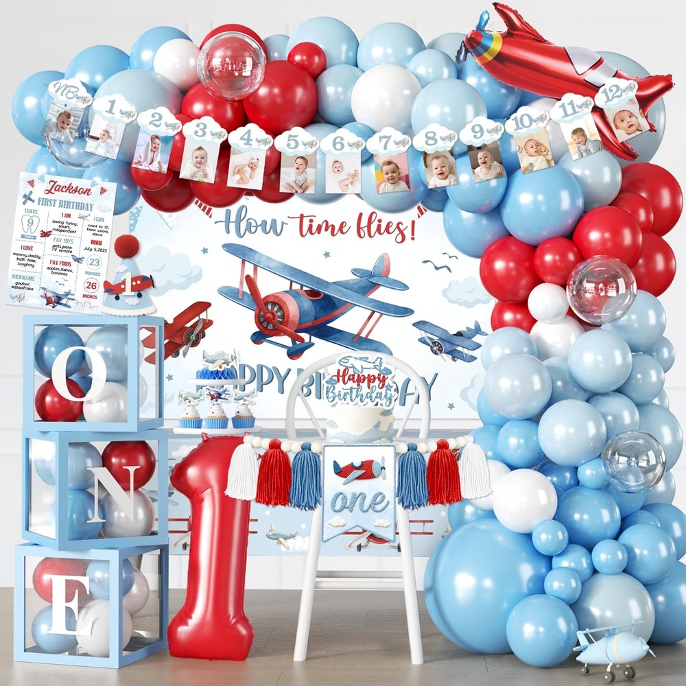 Cocomigo 145pcs Time Flies 1st Decorations, All-in-Airplane 1st Set for -year…