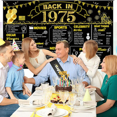 51st Birthday Black Gold Party Decoration, Back in 1975 Banner 51 Year Old Birth