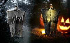 Halloween Hanging Glowing Skull Ghost Skeleton Gauze Scary Haunted House Decor