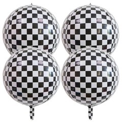 Black White Checkered Balloons 4Pcs 22 Inch 4D Checkered Balloons Checkered P…
