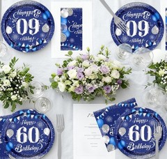 60Th Birthday Decorations for Men,61Pcs Blue Silver 60Th Birthday Decorations Ta