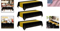 3 Pack Graduation Tablecloth Black Gold 54×108 inch Disposable Party Decorations