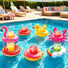 12 Pack Drink Floaties for Pool, Inflatable Drink Holder, Pool Drink Floats f…