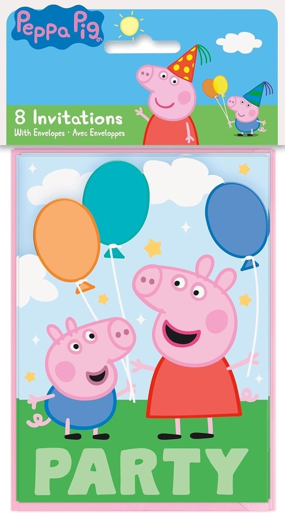 PEPPA PIG HAPPY BIRTHDAY party supplies INVITATIONS 8 w/envelopes kids invites
