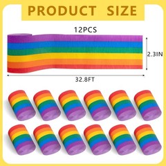 Rainbow Crepe Paper Streamers 12 Rolls 394 ft Colorful for Pride Day