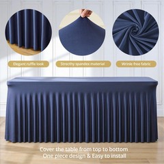 Suppromo 6ft Navy Blue Spandex Table Cloths for Rectangle Tables Wrinkle Free Re