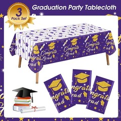 Graduation Tablecloth Party Decorations 2026, 3 Pack Purple Large Size 54″x108″