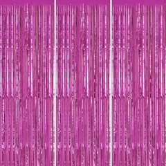 DECOCKRAT 3 Pack Foil Fringe Backdrop – 39.6″W x 98.4″L (Pack of 3), Hot Pink