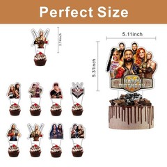 25pcs Wrestling Cake Decorations with 1pcs Cake Topper, 24pcs Cupcake Toppers