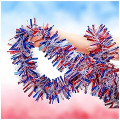 2 Pcs 6.2 Ft Red White Blue 4th of July Tinsel Garland Patriotic Decor Set