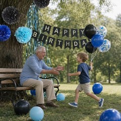 Blue Black Birthday Decorations Banner Balloons Pom Poms Foil Curtain Party S…