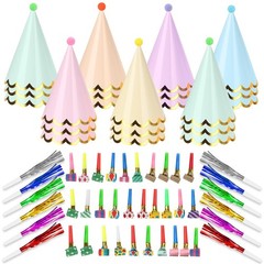 90 PCS Pastel Party Cone Hats with Colorful Blowout Macaron Themed Party Hats…