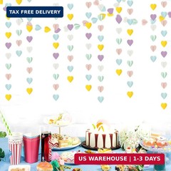 Pastel-Rainbow Party-Decorations 3D Heart Garland – 39Ft Yellow Blue Pink Purple
