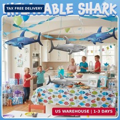 Inflatable Shark Birthday Party Decorations & Pool Toys – 4 Pack (2 Grey, 2 Blue