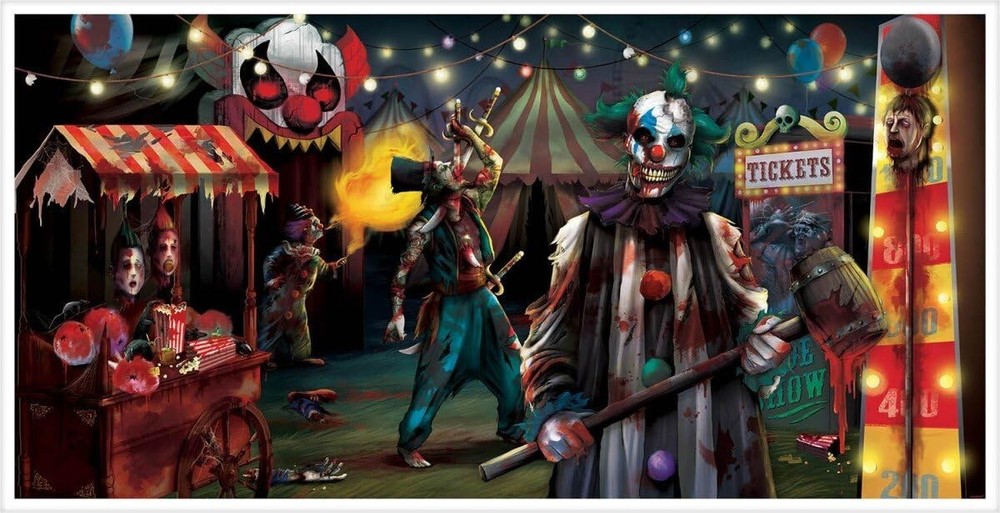 Evil Circus Banner Halloween Decor, 65″L x 33″W, Plastic
