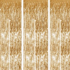 3 PCS Gold Tinsel Foil Fringe Curtains 3.3×6.6ft Photo Booth Party Decorations