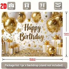 2D flat banner 1x birthday party backdrop,Happy birthday with Golden background☋