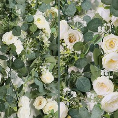 2 Pack 13Ft Artificial Eucalyptus Flower Garland with White Roses, Fake Rose